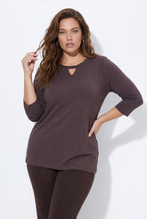 Ulla Popken Keyhole Top in Brown 
