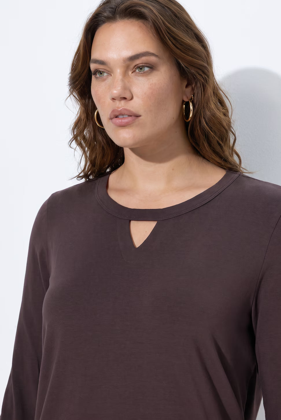 Ulla Popken Keyhole Top in Brown 