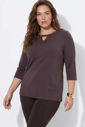 Ulla Popken Keyhole Top in Brown