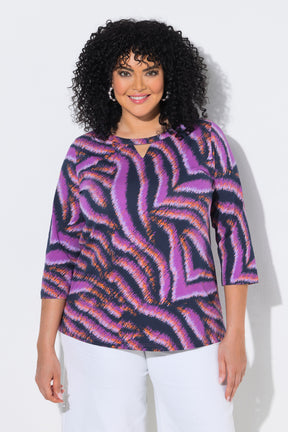 Ulla Popken Keyhole Zebra Print Blouse in Purple 