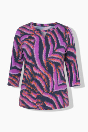 Ulla Popken Keyhole Zebra Print Blouse in Purple 
