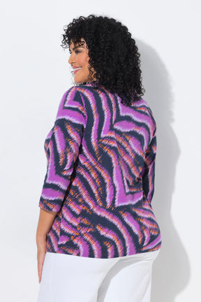 Ulla Popken Keyhole Zebra Print Blouse in Purple 