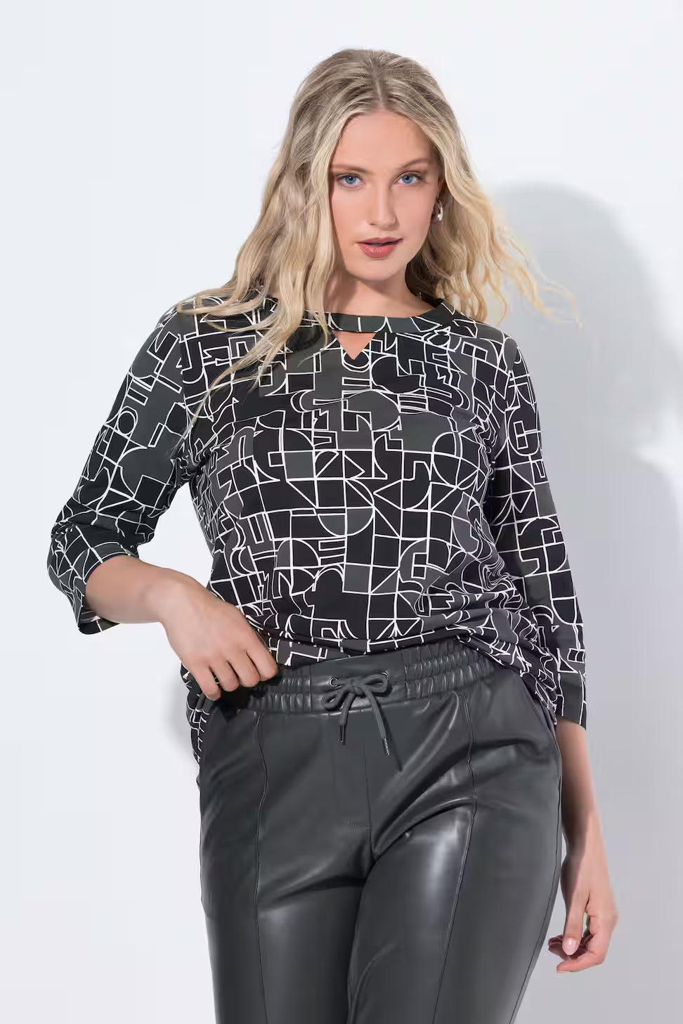 Ulla Popken Khaki Geo Top