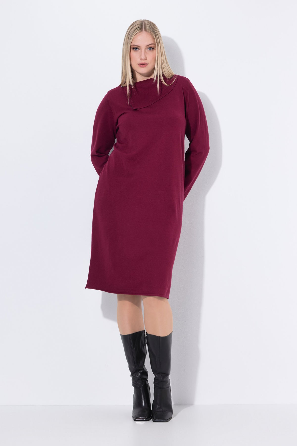 Ulla Popken Knit Midi Dress in Wine