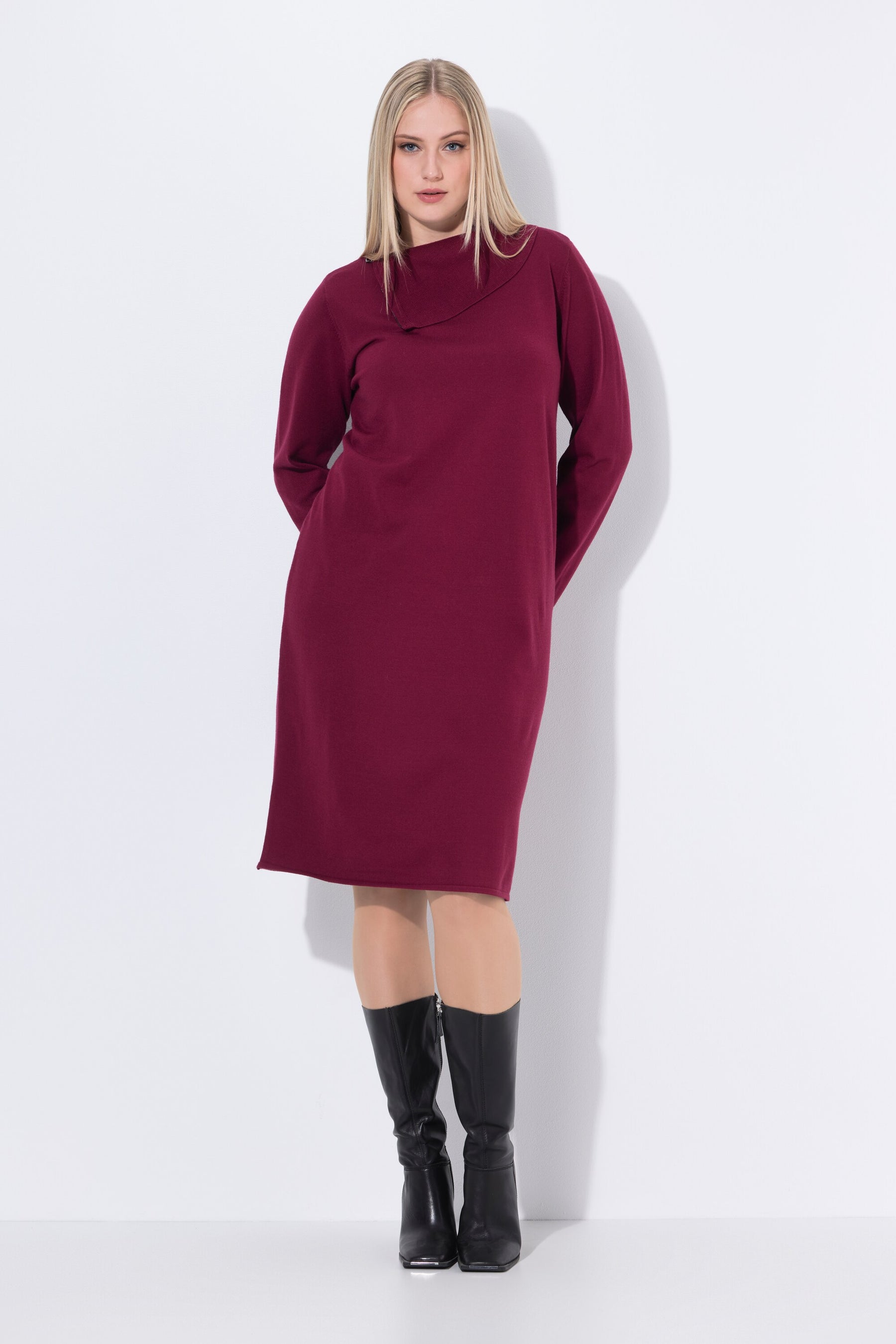 Ulla Popken Knit Midi Dress in Wine