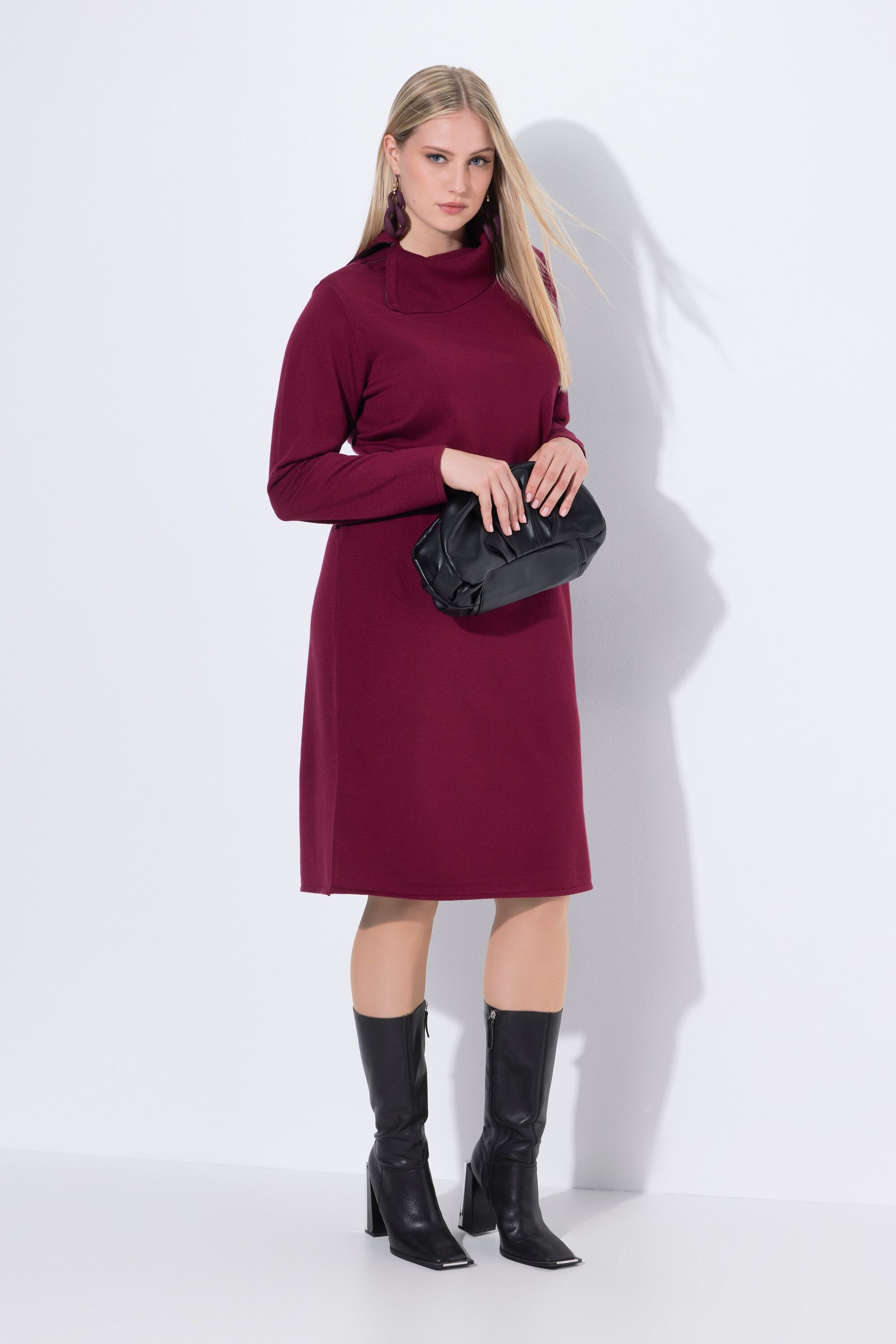 Ulla Popken Knit Midi Dress in Wine