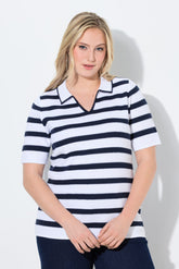 Ulla Popken Knit Striped Top in White 