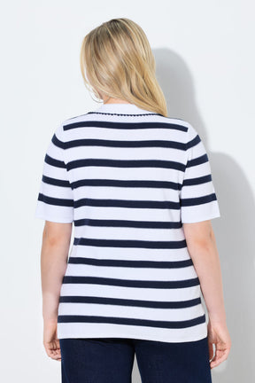 Ulla Popken Knit Striped Top in White 