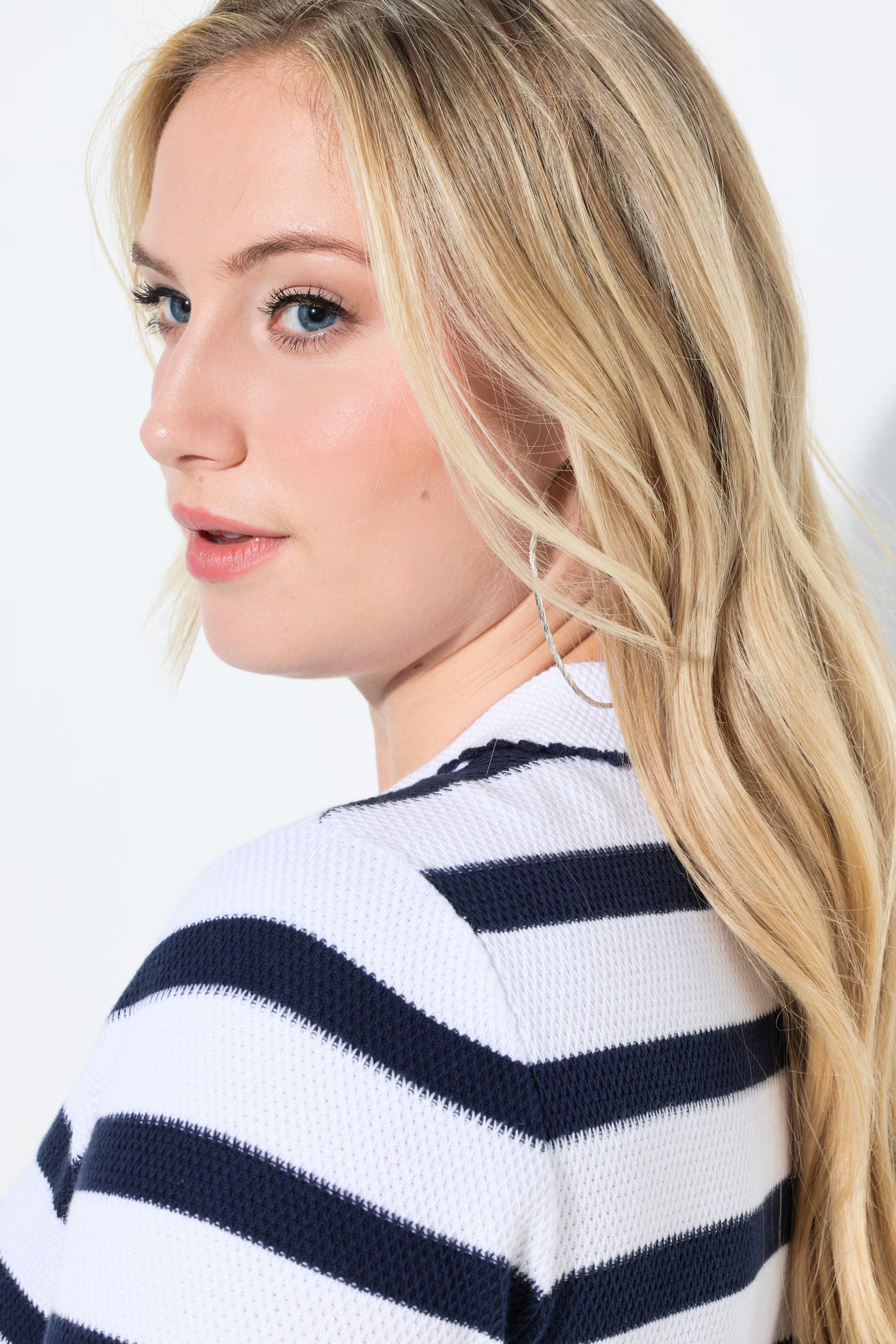 Ulla Popken Knit Striped Top in White 
