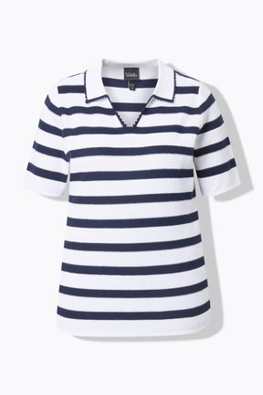 Ulla Popken Knit Striped Top in White 