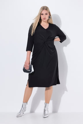 Ulla Popken Knot Midi Dress in Black