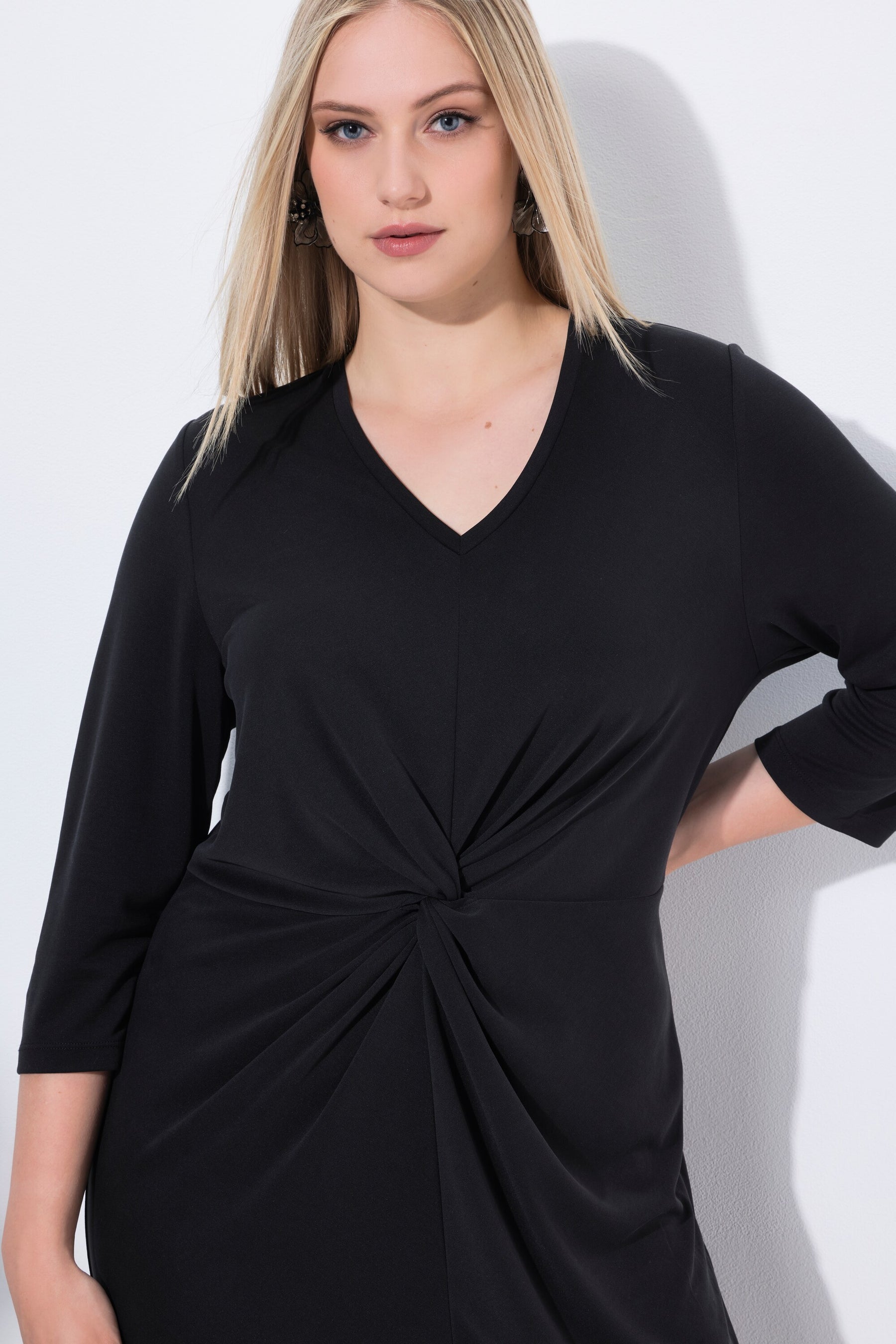 Ulla Popken Knot Midi Dress in Black