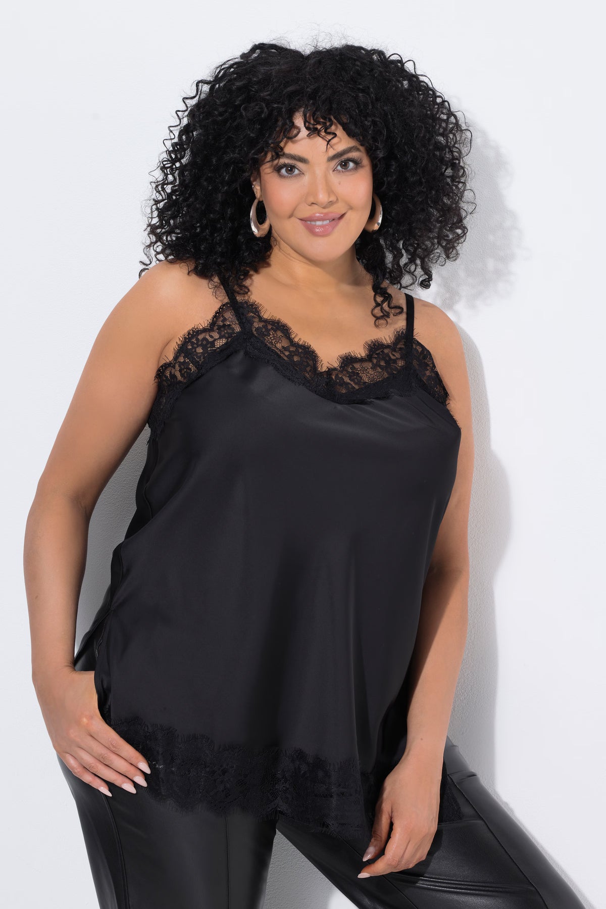 Ulla Popken Lace Trim Cami in Black 