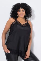 Ulla Popken Lace Trim Cami in Black 