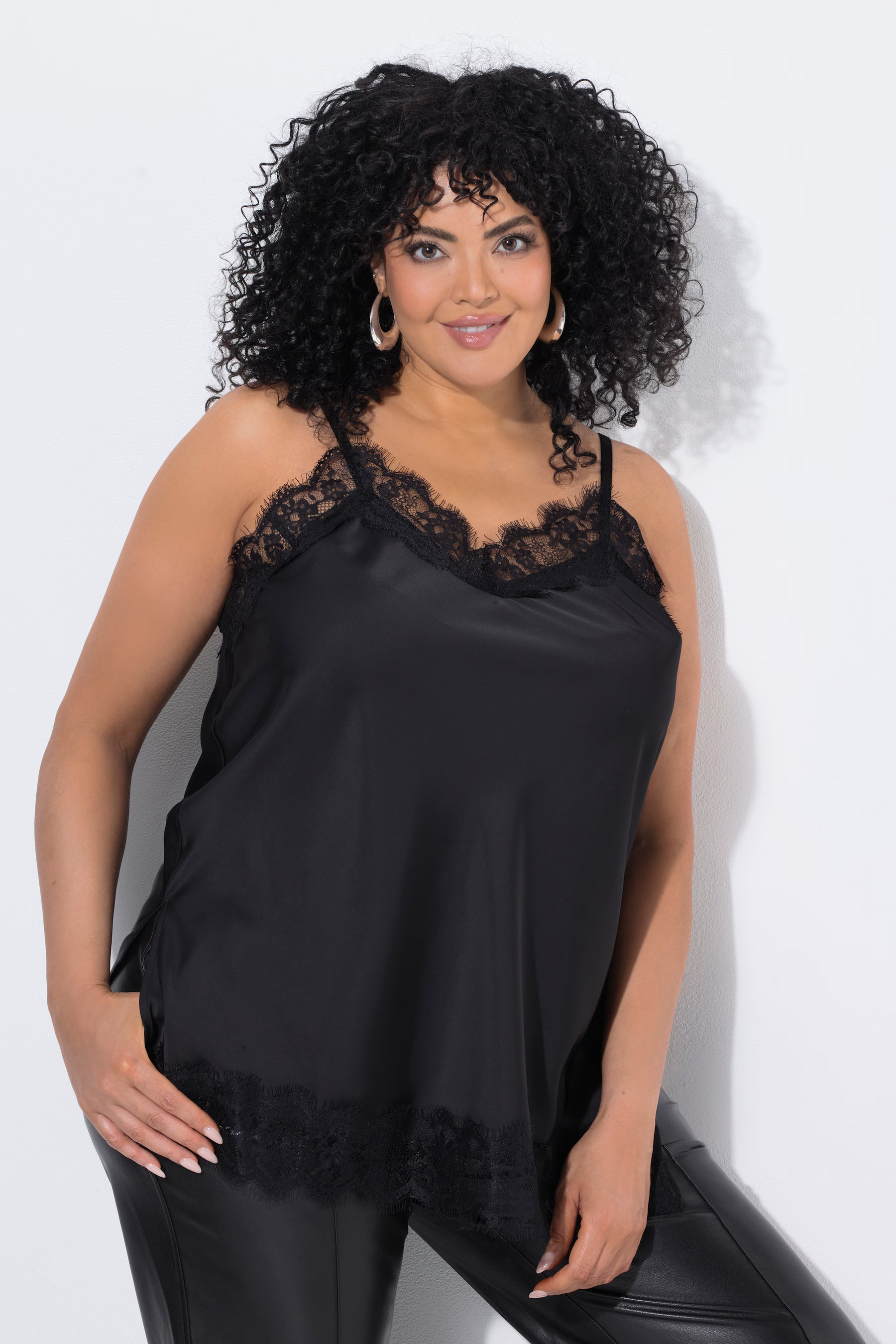 Ulla Popken Lace Trim Cami in Black 