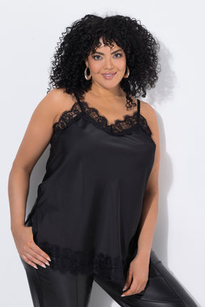 Ulla Popken Lace Trim Cami in Black 