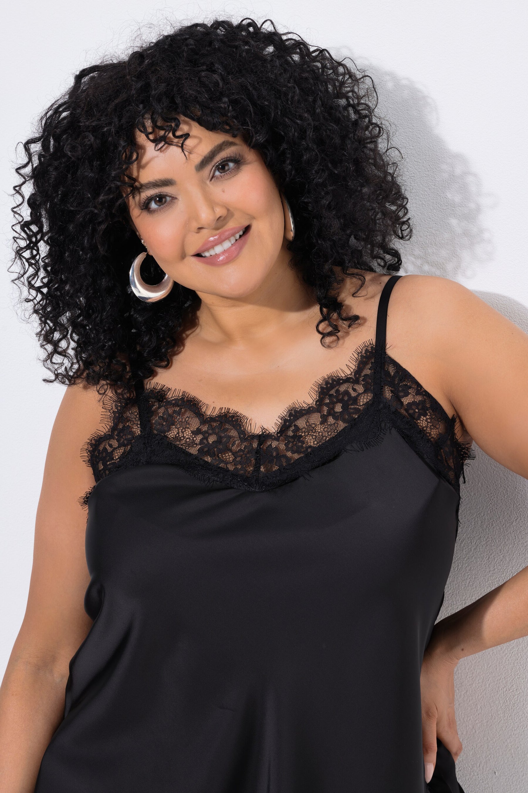 Ulla Popken Lace Trim Cami in Black 