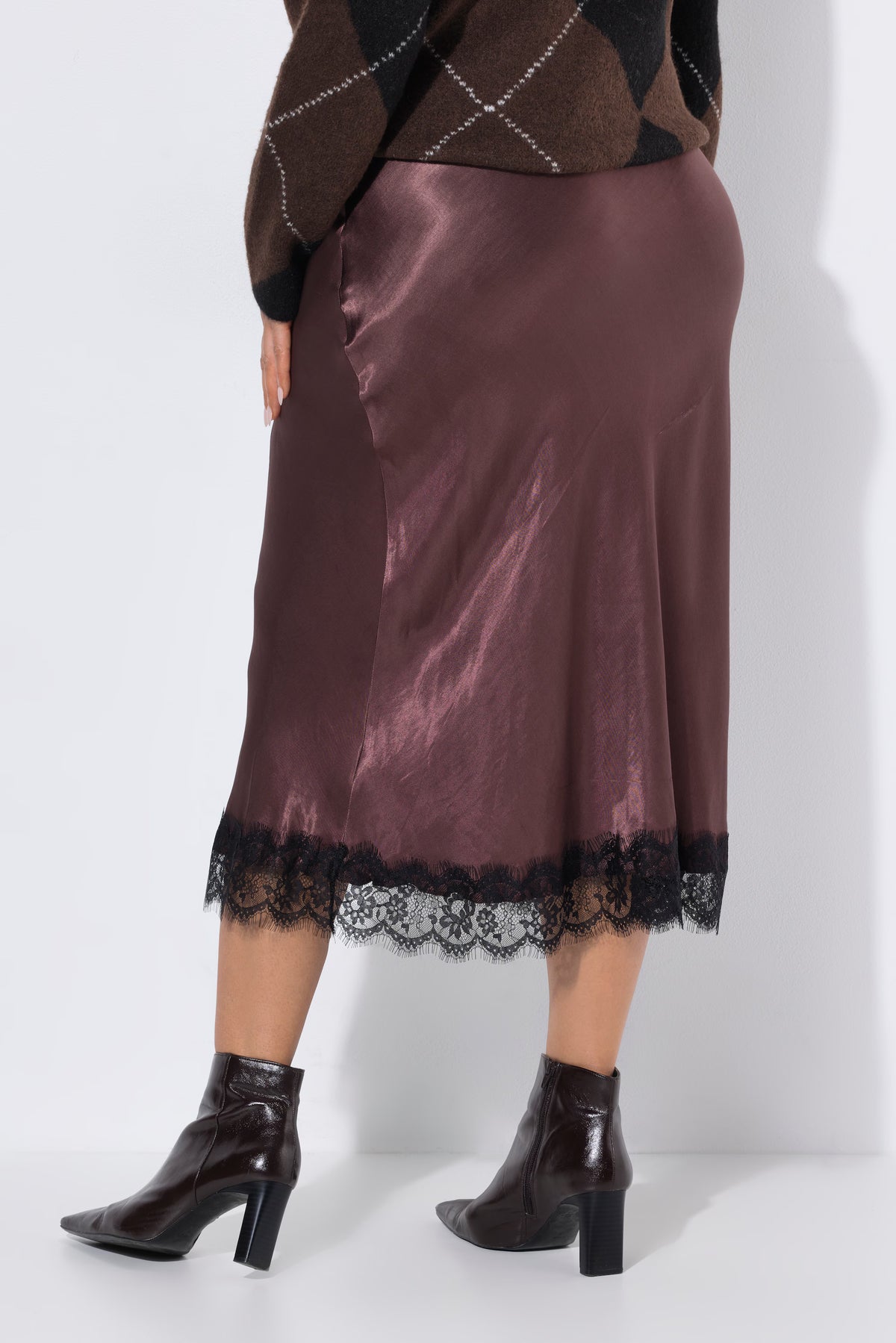 Ulla Popken Lace Trim Skirt in Brown