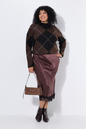 Ulla Popken Lace Trim Skirt in Brown 