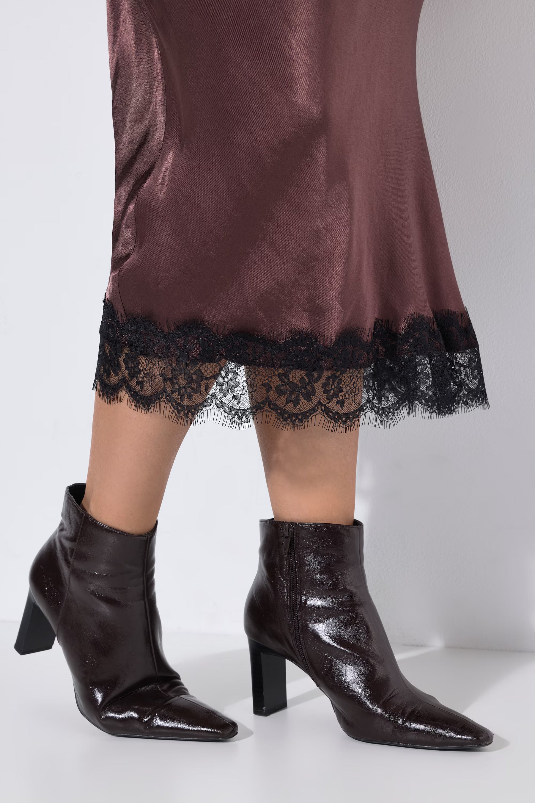 Ulla Popken Lace Trim Skirt in Brown 