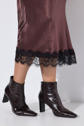 Ulla Popken Lace Trim Skirt in Brown 