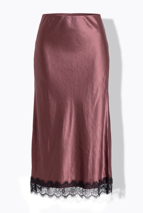 Ulla Popken Lace Trim Skirt in Brown 