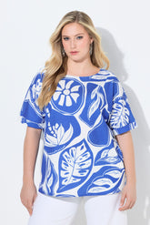 Ulla Popken Leaf T-Shirt in Blue 