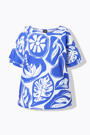 Ulla Popken Leaf T-Shirt in Blue  