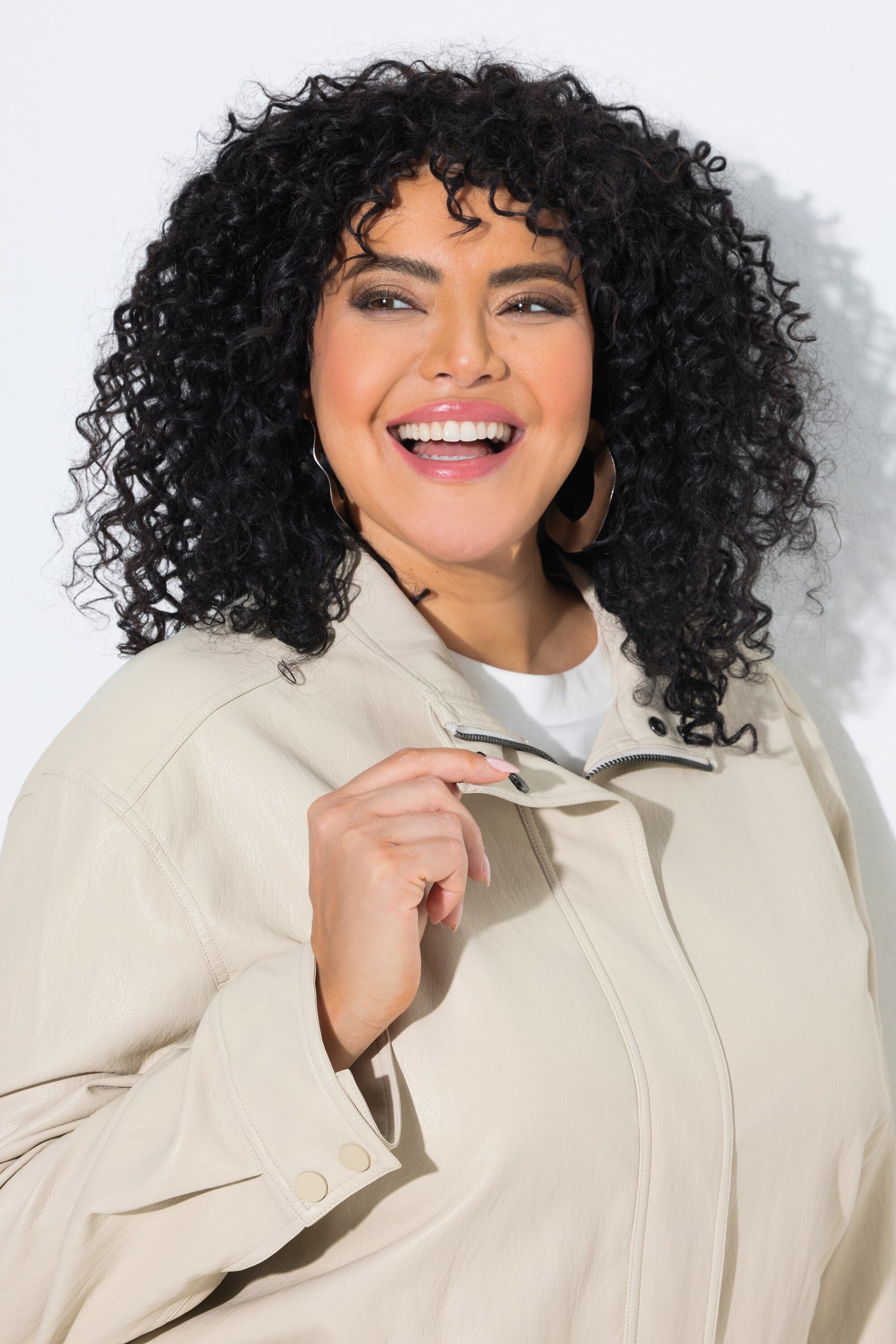 Ulla Popken Leather Look Jacket in Beige 
