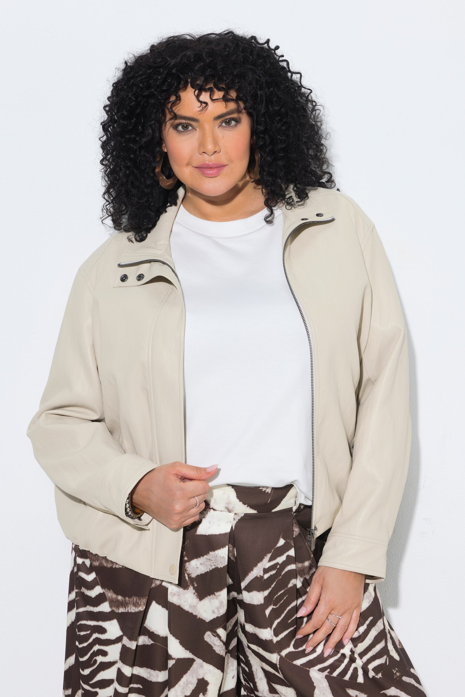 Ulla Popken Leather Look Jacket in Beige 