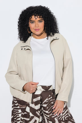 Ulla Popken Leather Look Jacket in Beige 