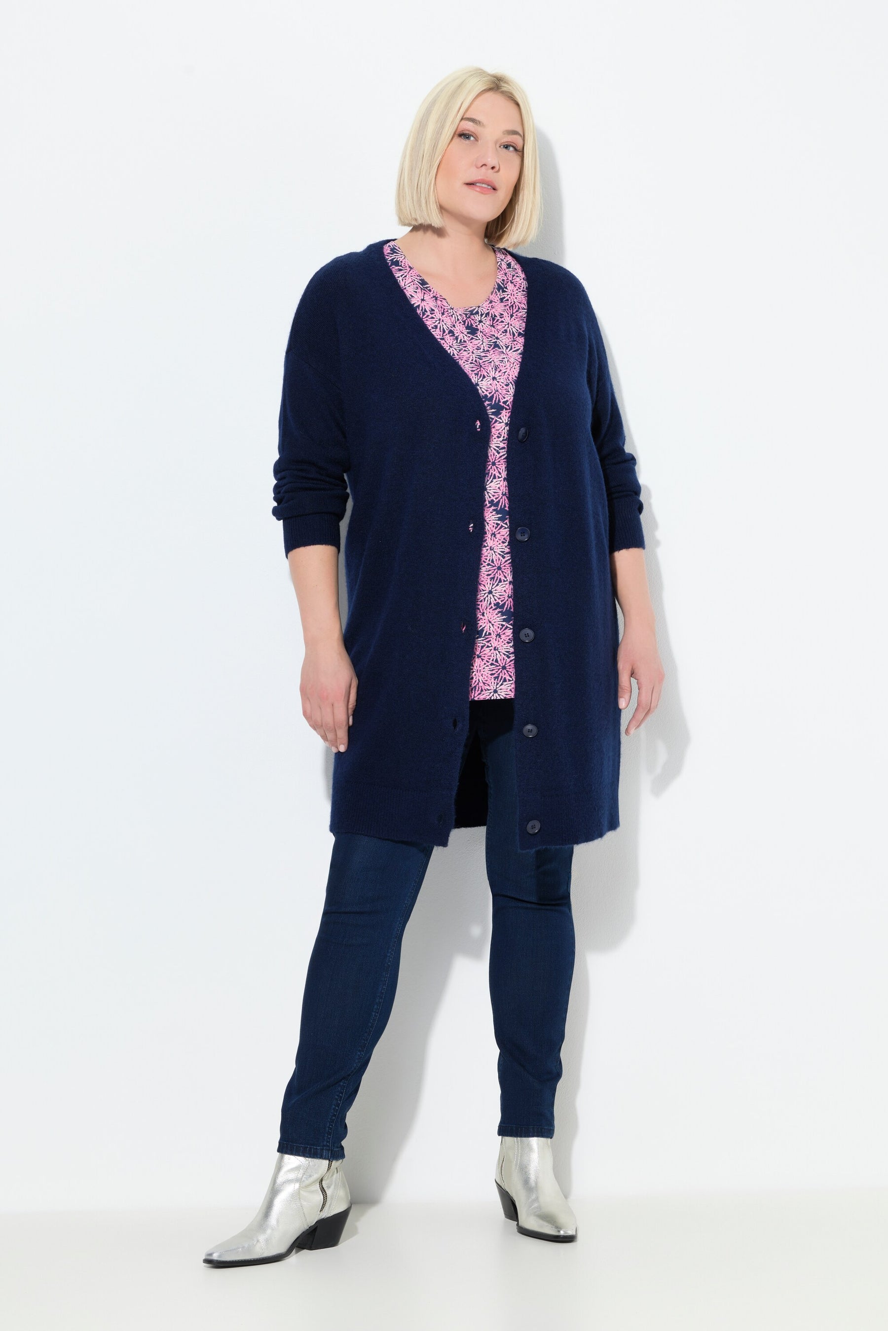 Ulla Popken Longline Cardigan in Navy