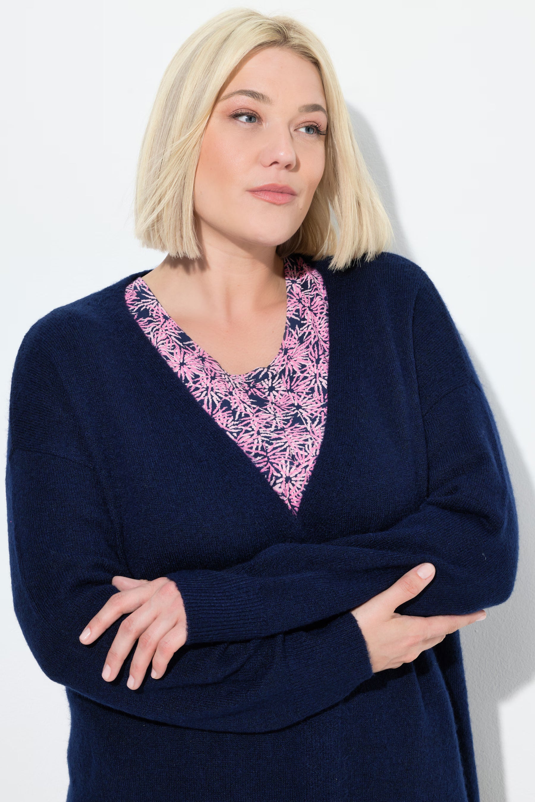 Ulla Popken Longline Cardigan in Navy