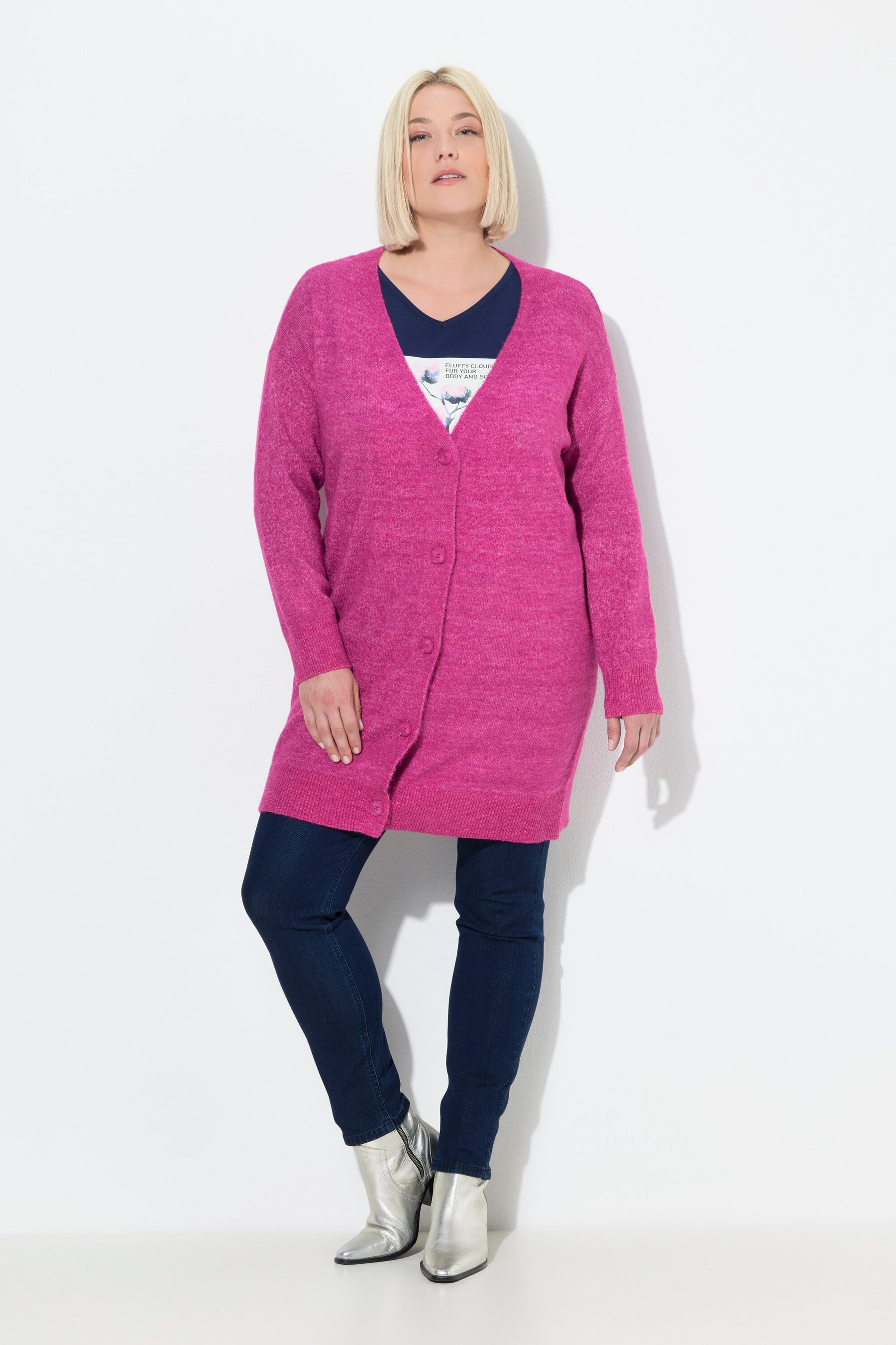Ulla Popken Longline Cardigan in Pink