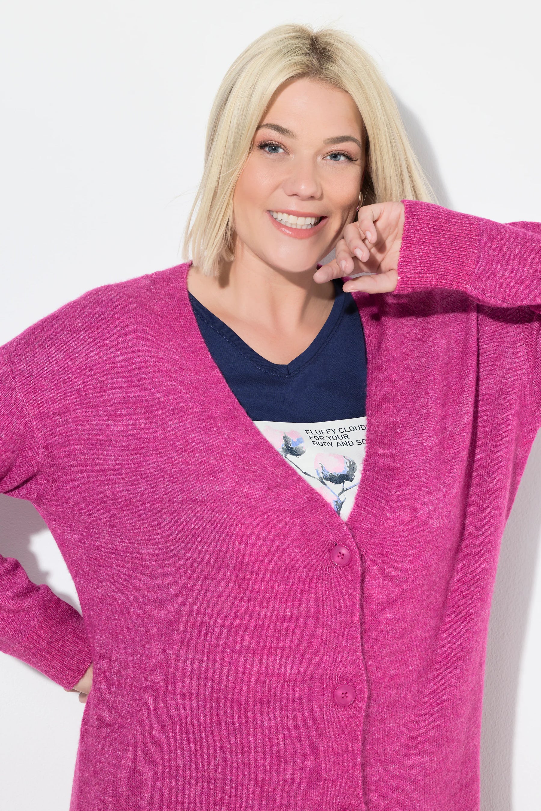 Ulla Popken Longline Cardigan in Pink