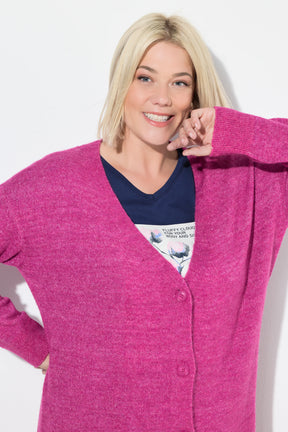 Ulla Popken Longline Cardigan in Pink