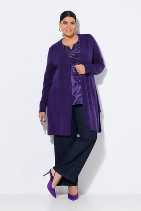 Ulla Popken Longline Cardigan in Purple