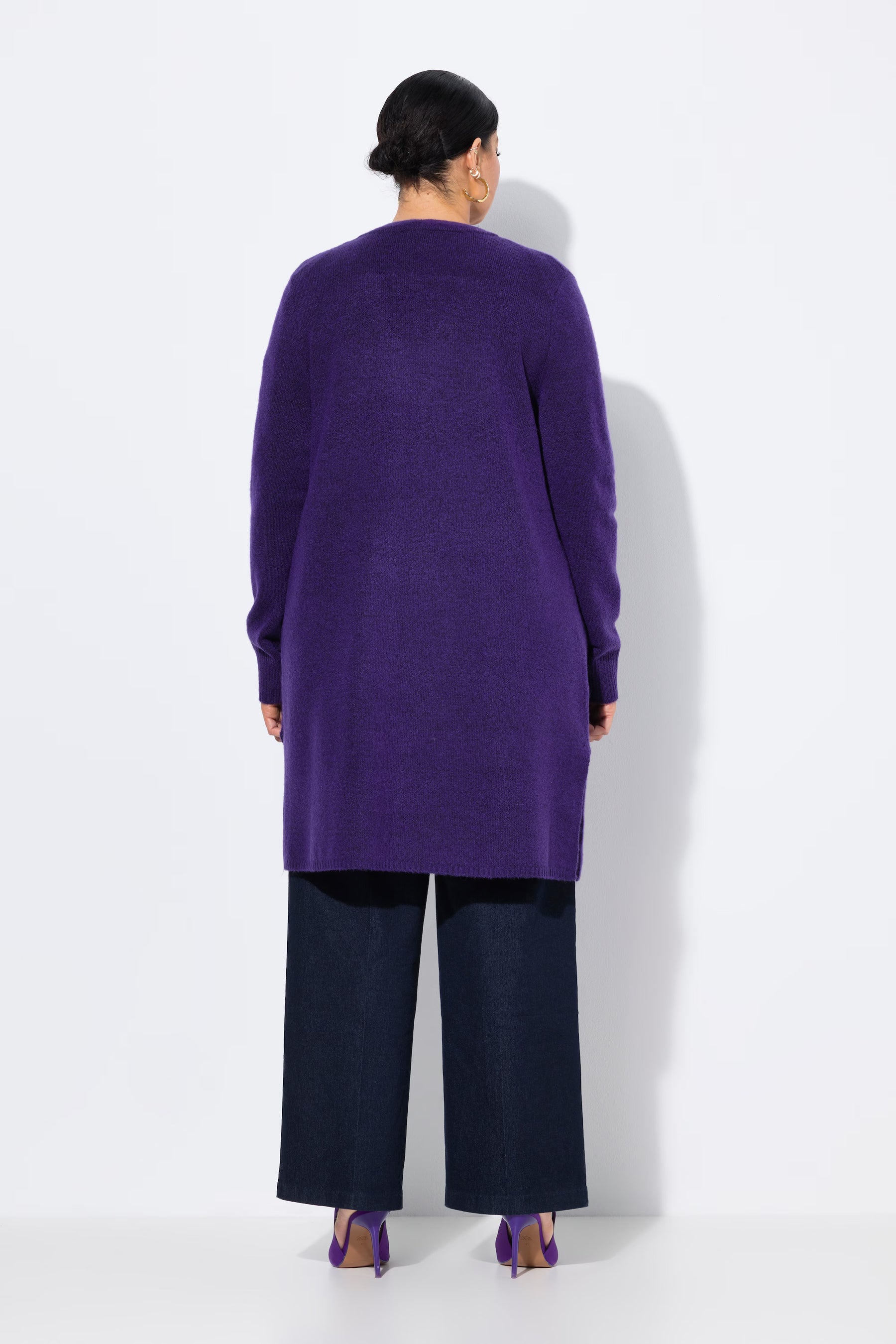 Ulla Popken Longline Cardigan in Purple