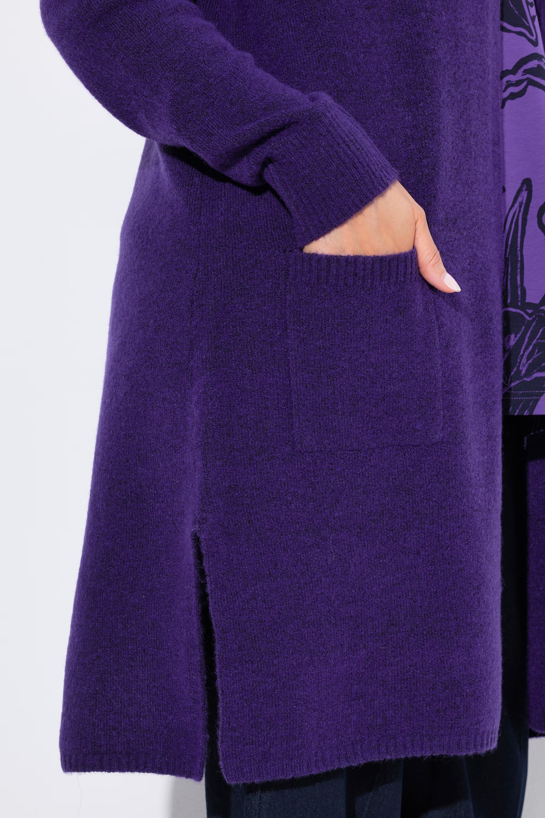 Ulla Popken Longline Cardigan in Purple