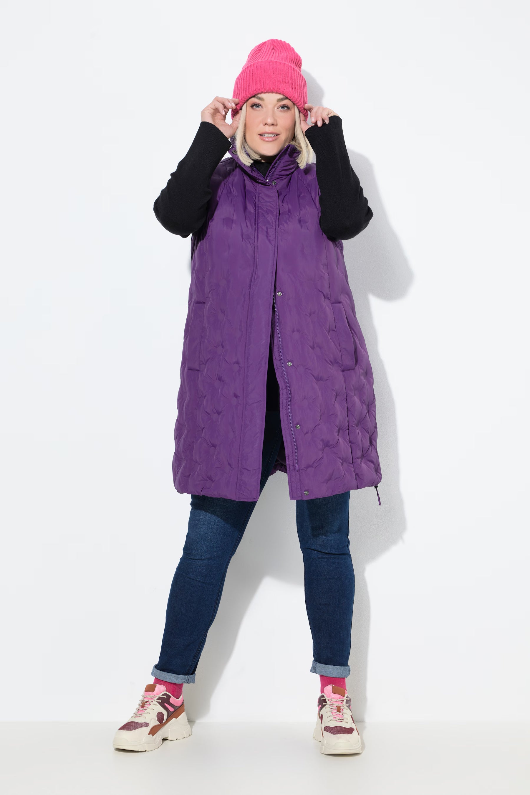 Ulla Popken Longline Gilet in Purple