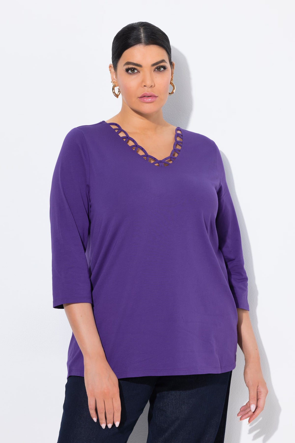 Ulla Popken Loop Neck Top in Purple