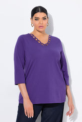 Ulla Popken Loop Neck Top in Purple