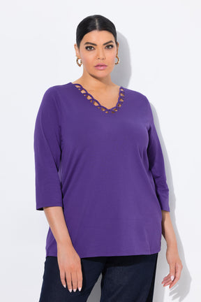 Ulla Popken Loop Neck Top in Purple