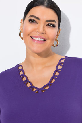 Ulla Popken Loop Neck Top in Purple