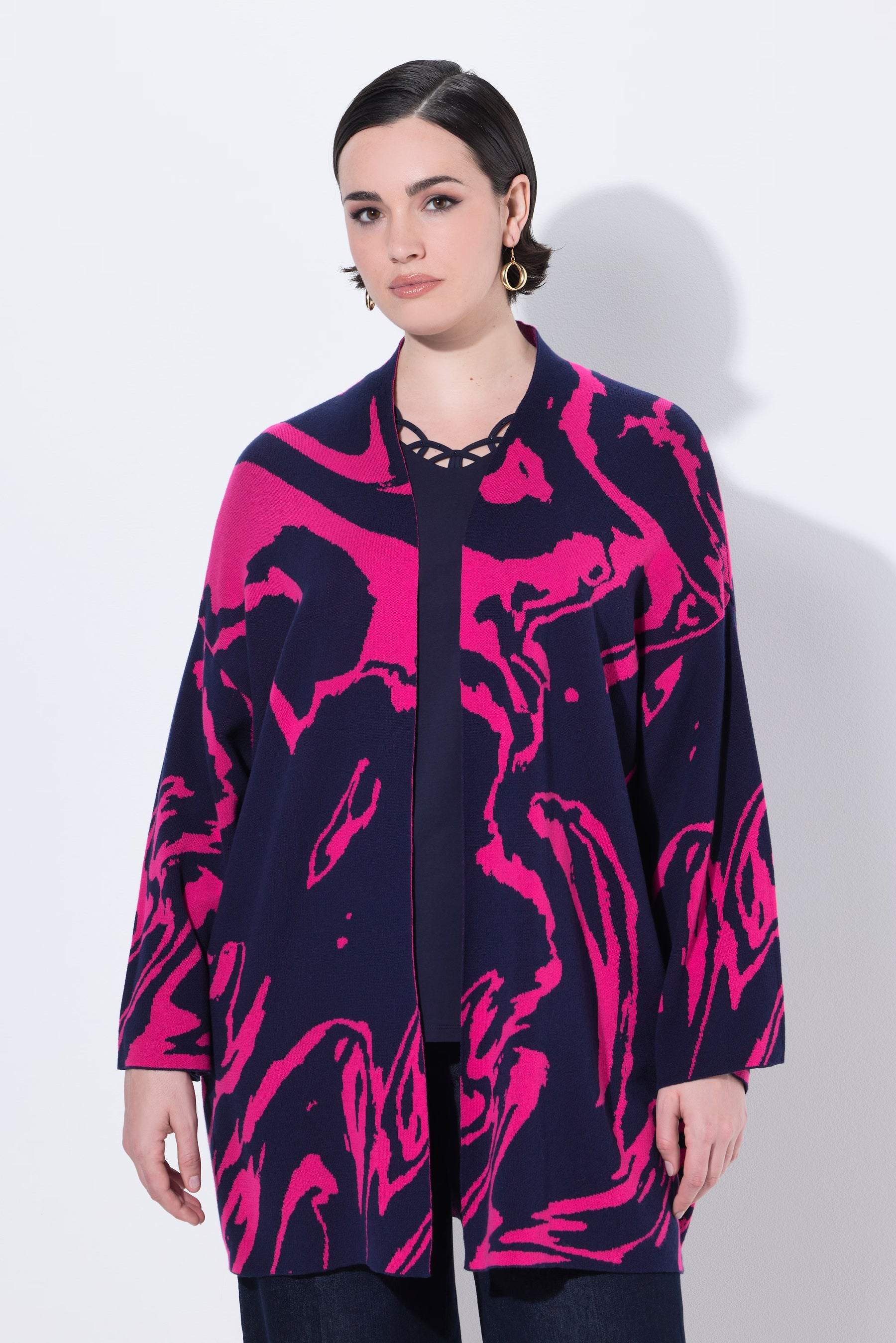 Ulla Popken Marble Cardigan in Navy
