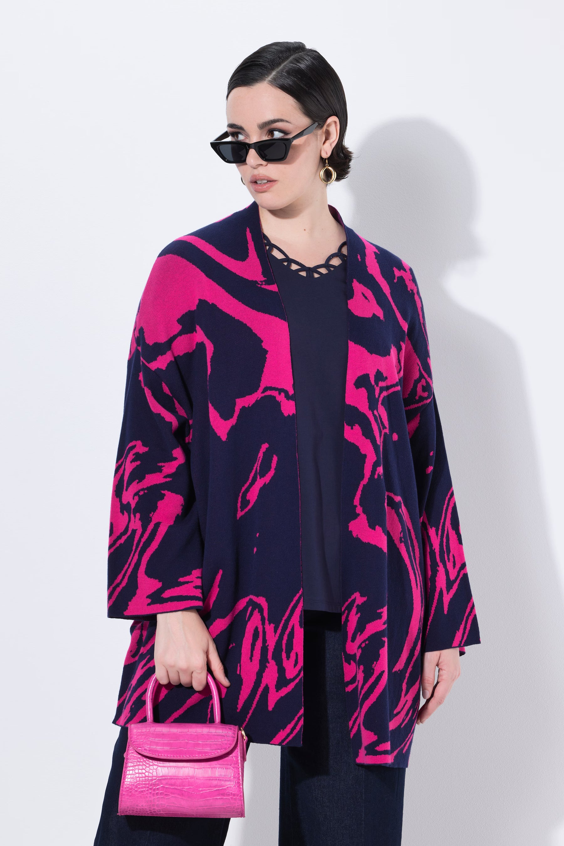 Ulla Popken Marble Cardigan in Navy