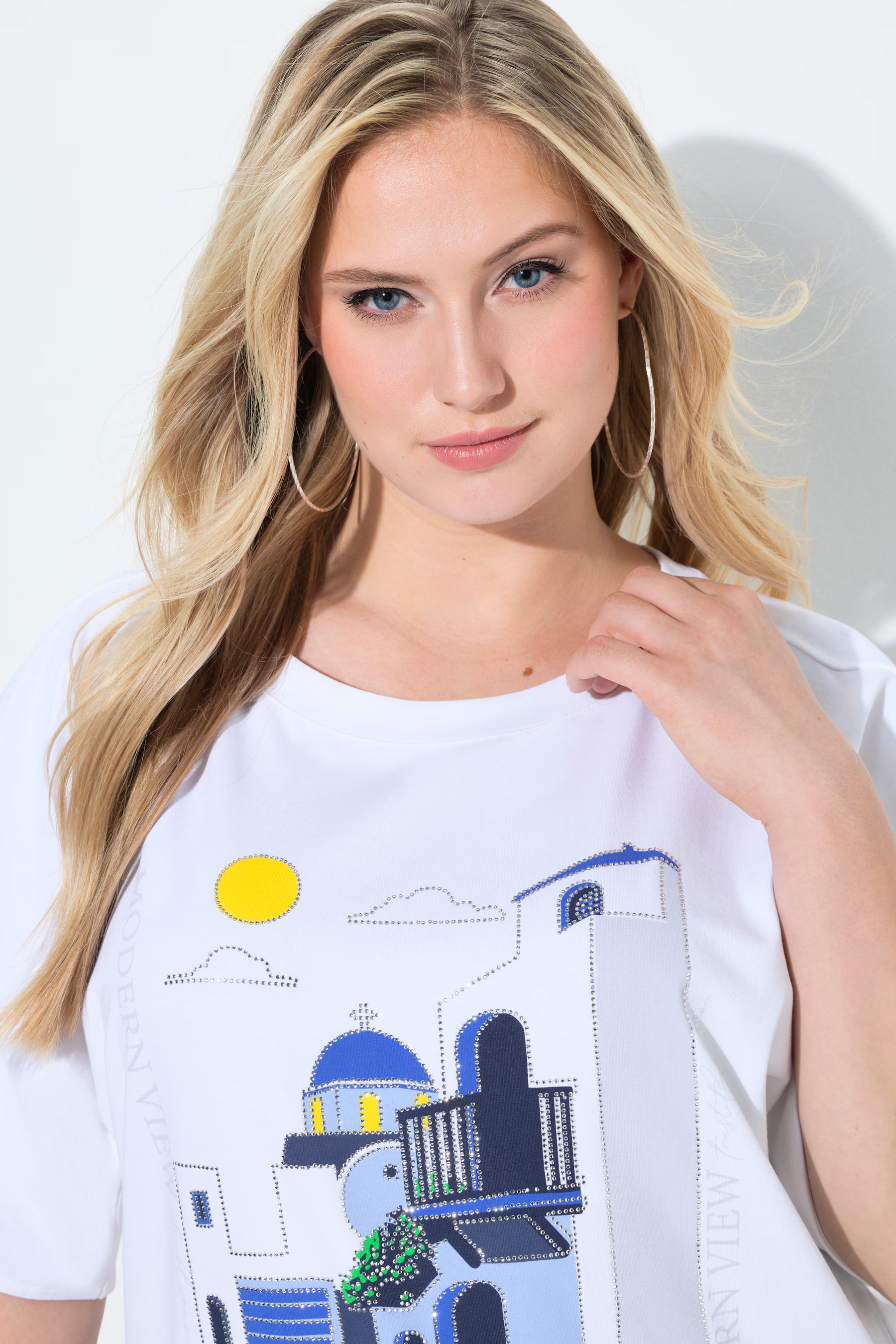 Ulla Popken Motif T-Shirt in White 
