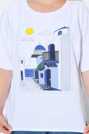 Ulla Popken Motif T-Shirt in White 