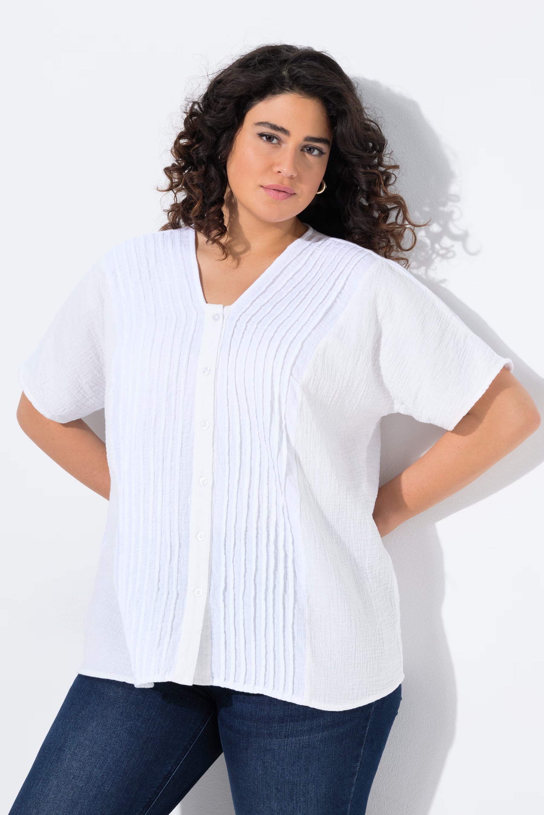 Ulla Popken Muslin Blouse in White
