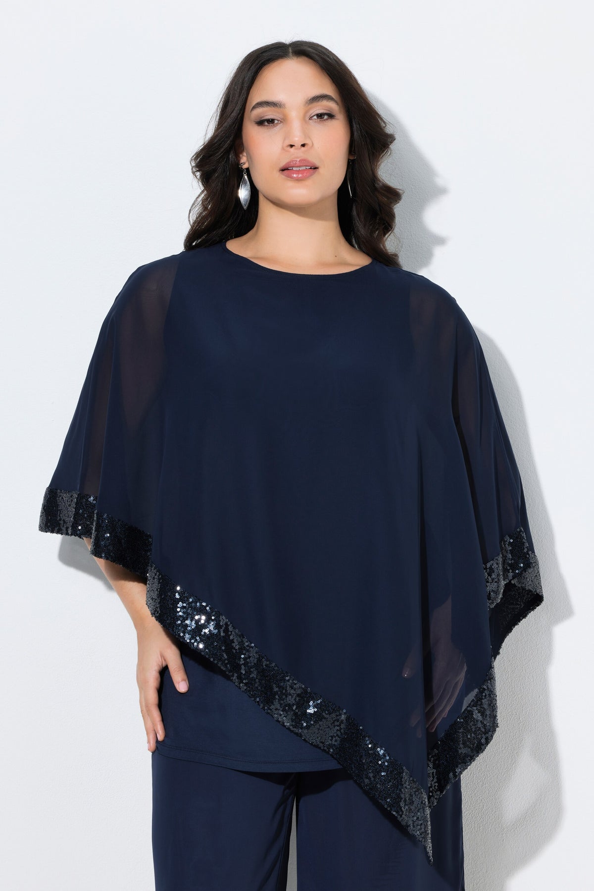 Ulla Popken Navy Chiffon Blouse with Sequins 